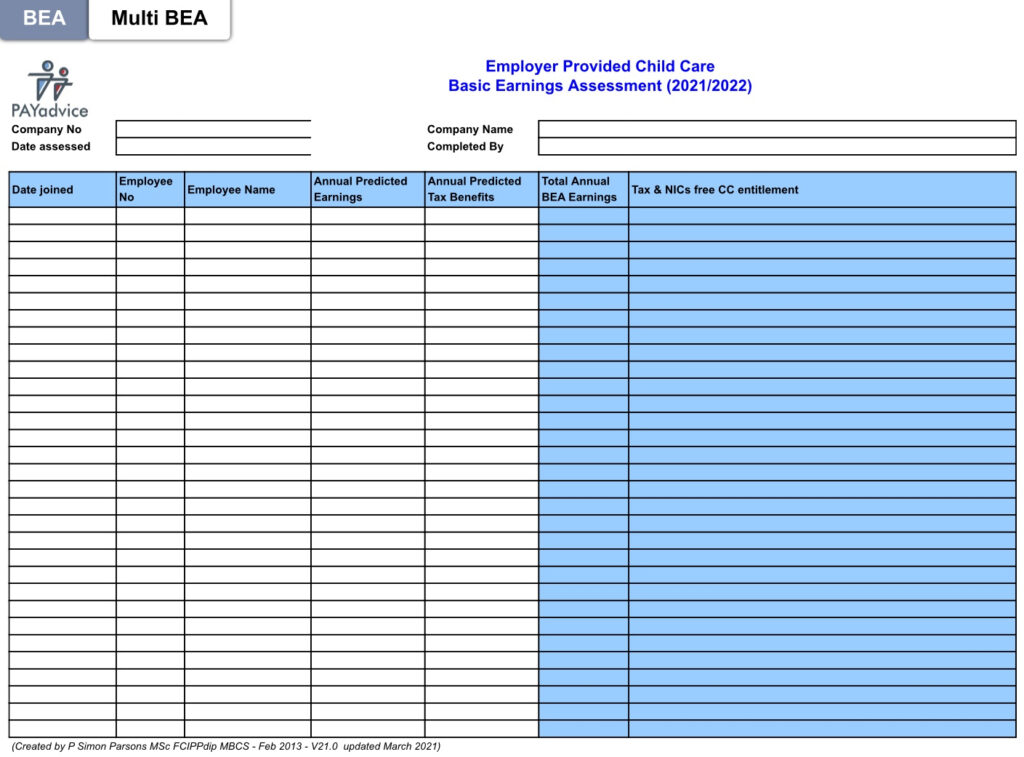 Child Care Vouchers 2021 2022 Basic Earnings Assessment Calculator 