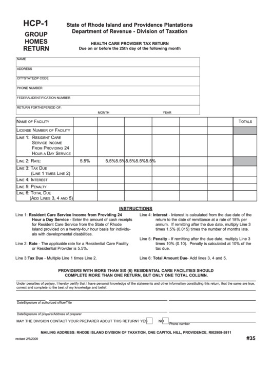 Form Hcp 1 Health Care Provider Tax Return Printable Pdf Download