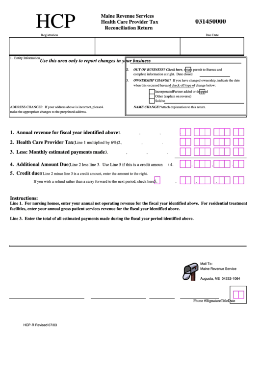 Form Hcp Health Care Provider Tax Reconciliation Return Form 