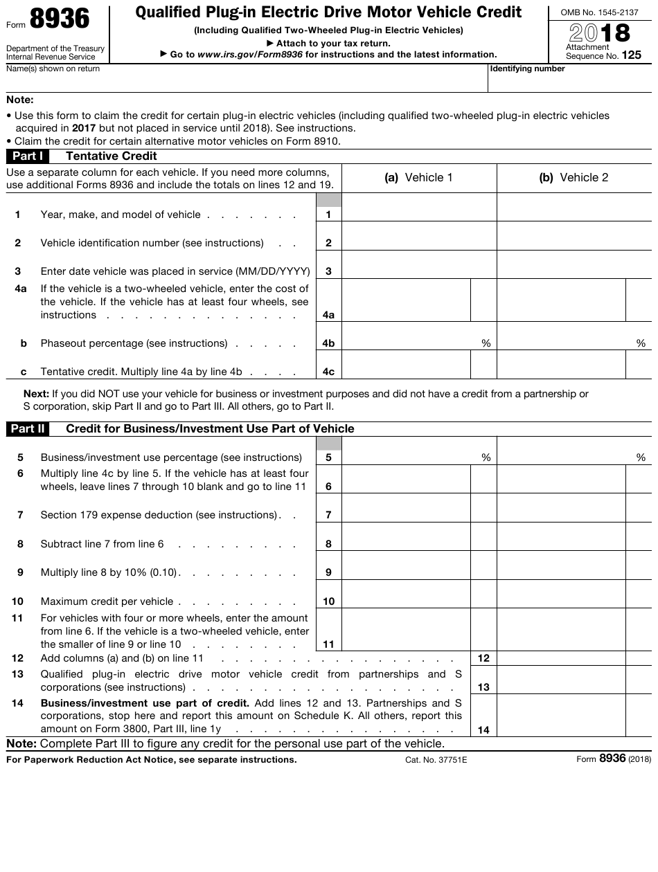 IRS Form 8936 Download Fillable PDF Or Fill Online Qualified Plug In 