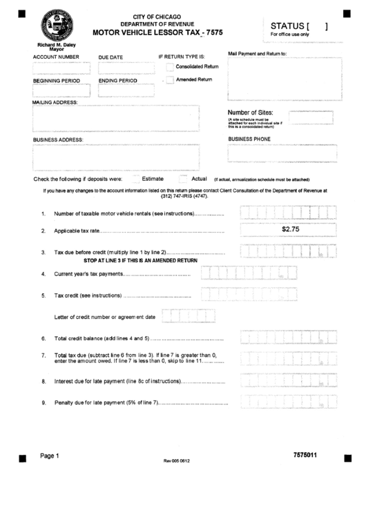 Motor Vehicle Lessor Tax Form City Of Chicago Printable Pdf Download