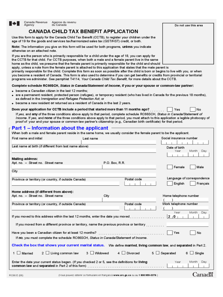 2021 Child Tax Benefit Application Form Fillable Printable PDF 