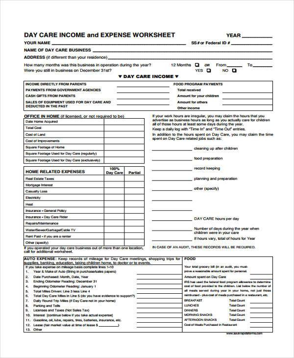 30 Daycare Income And Expense Worksheet Worksheet Database Source