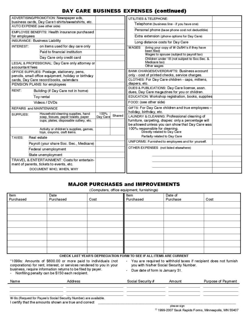 Daycare Business Income And Expense Sheet To File Your Daycare Business 