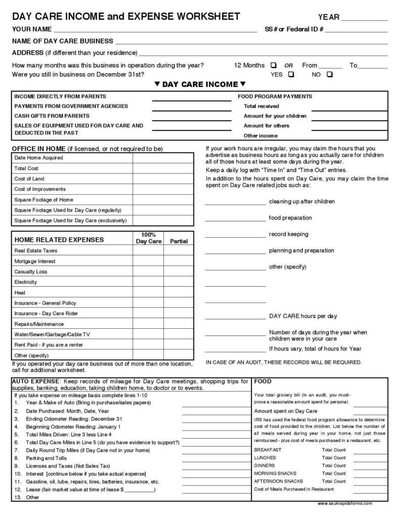 Daycare Business Income And Expense Sheet To File Your Daycare Business 