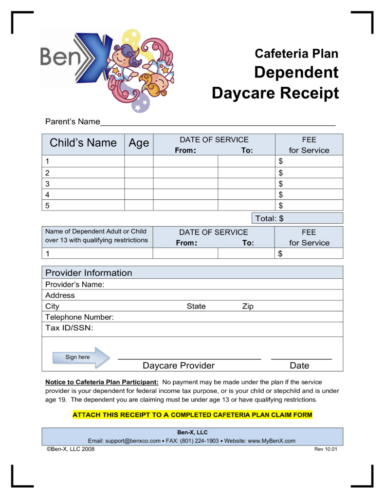 Daycare Tax Receipt Template Master Template