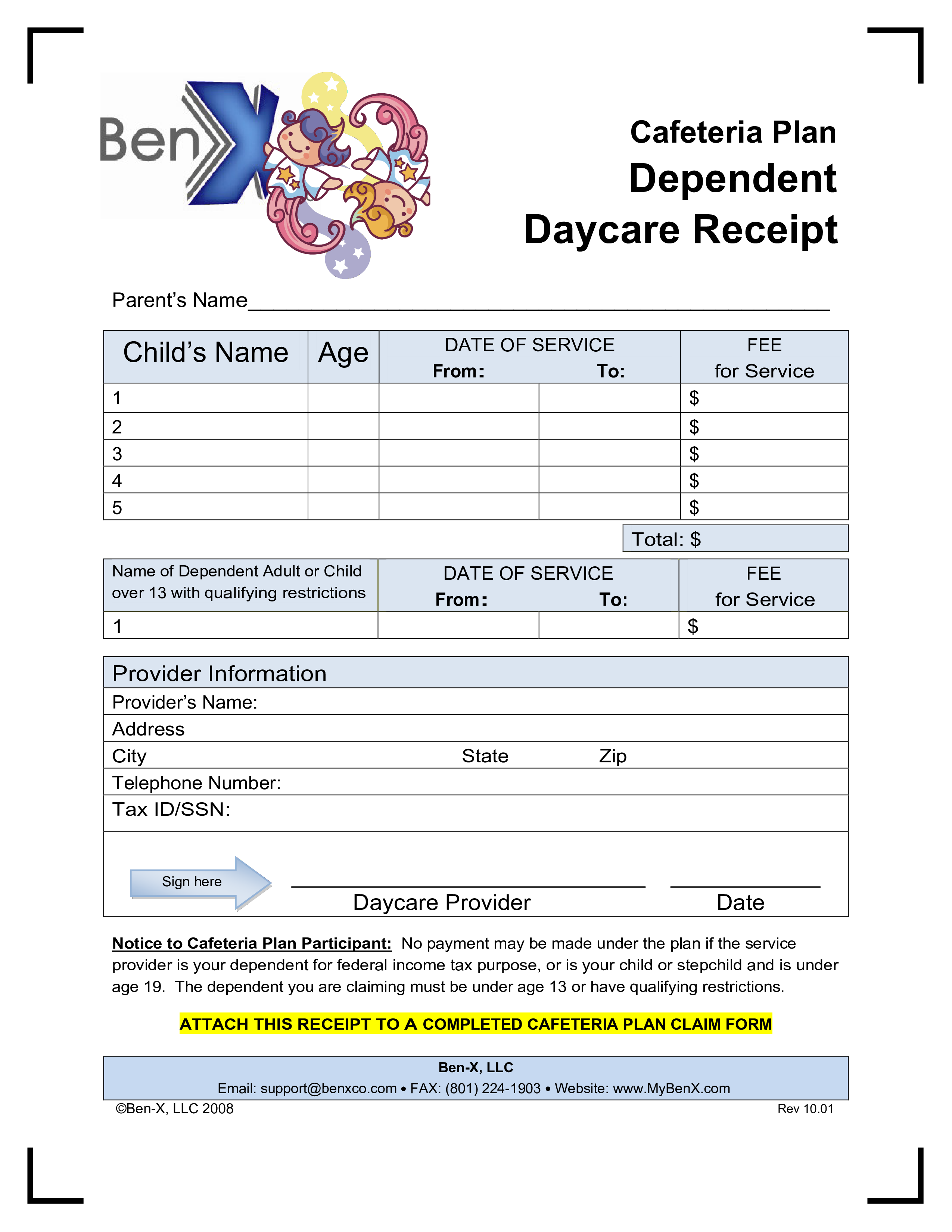 Daycare Tax Receipt Template Master Template