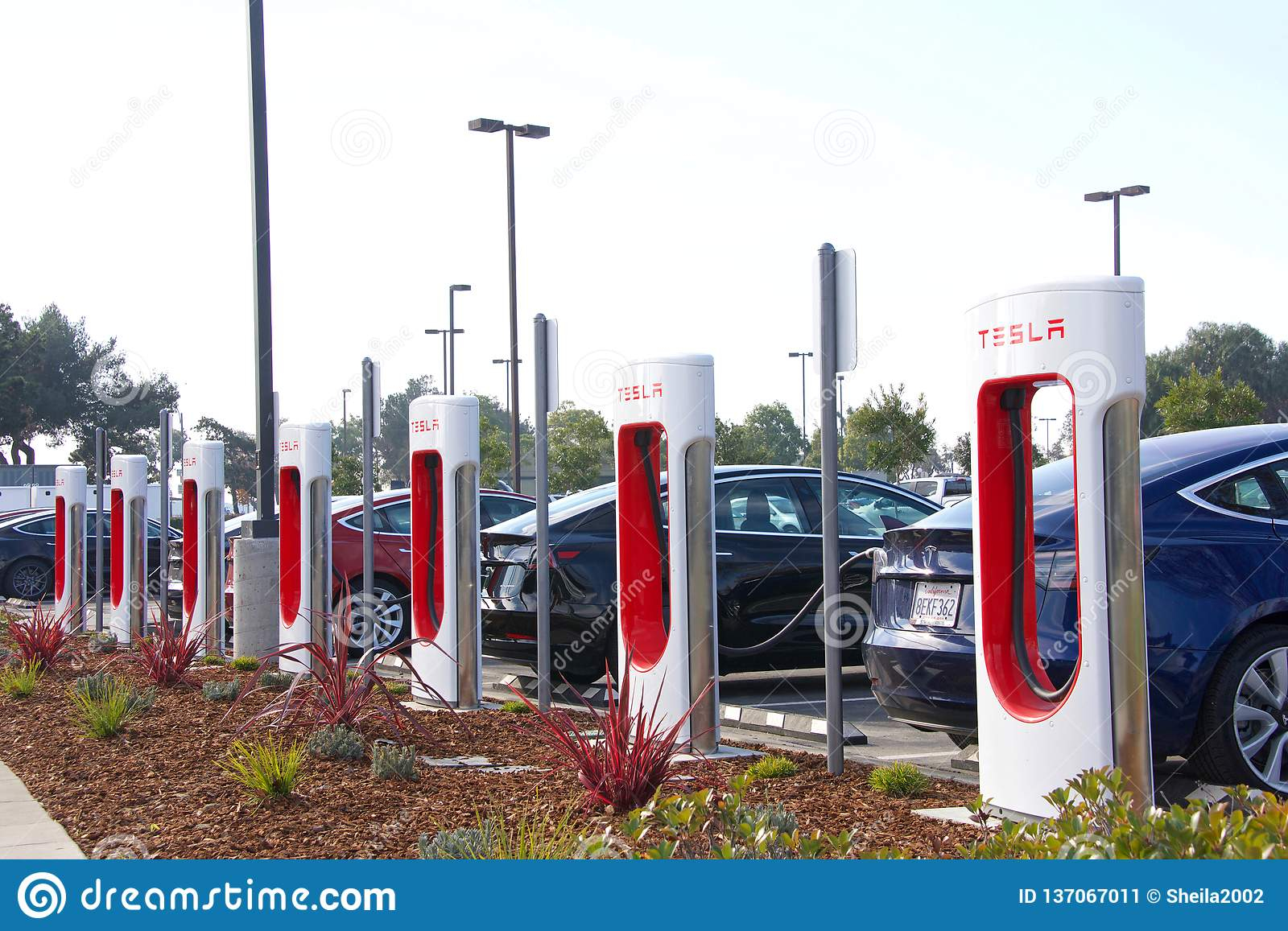 Tesla Supercharger Station In Alameda CA Editorial Photo Image Of 