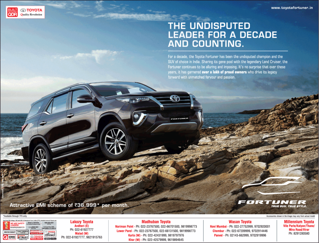 Toyota fortuner car the undisputed leader ad times of india mumba 