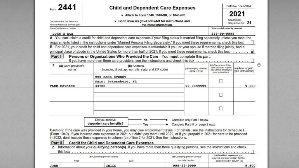 Child Care Tax Credits On IRS Form 2441