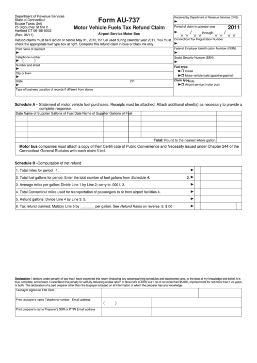 Form Au 737 Motor Vehicle Fuels Tax Refund Claim 2011 Printable Pdf 