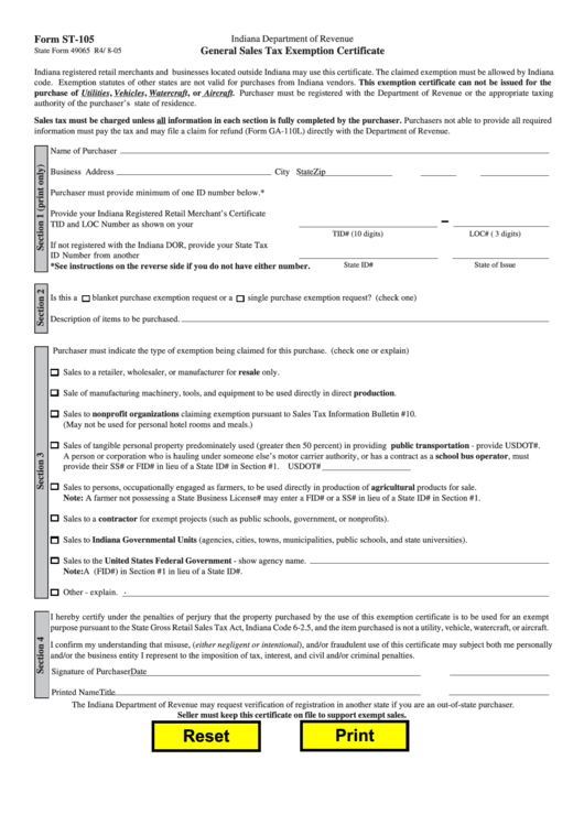 Indiana Sales Tax Exemption Certificate Expiration TAX