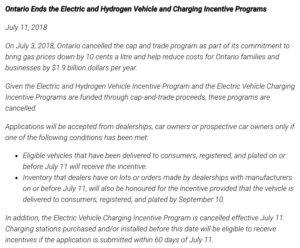 Ontario Electric Vehicle Rebate Cancelled ElectricRebate